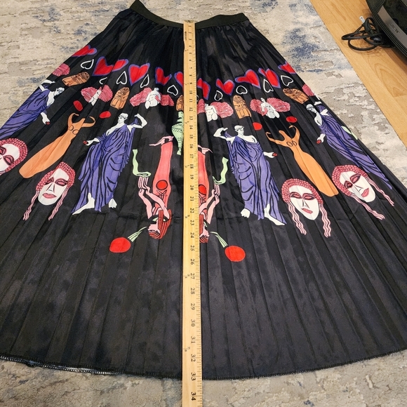 Sorrento Greek Mythology Theme Satin Pull On Pleated Maxi Skirt Size Medium - Picture 6 of 16